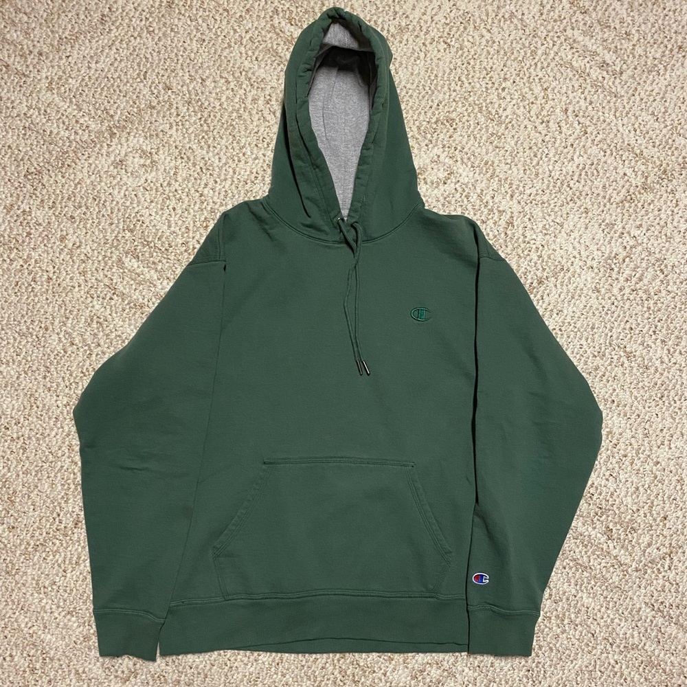 Dark Green Champion hoodie with embroidered logo